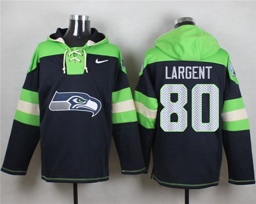Nike Seahawks #80 Steve Largent Steel Blue Player Pullover NFL Hoodie - Click Image to Close